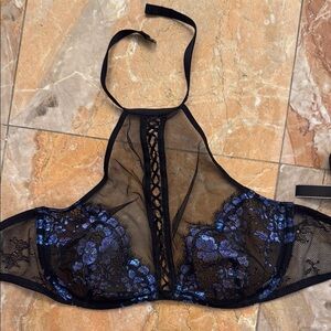 NWT Victoria’s Secret irredescent Bralette Black and Blue Lace Halter